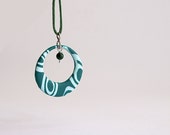 Small Round Green Pendant, Adjustable Donut Necklace, OOAK
