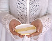 Gold lace ring dish, White and gold jewelry holder, OOAK