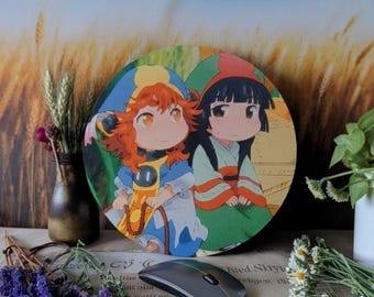 HAKUMEI TO MIKOCHI Anime Fabric Mouse Pad – Thick Round Mat, Cute Cottagecore Desk Decor, Cozy Gift for Fans