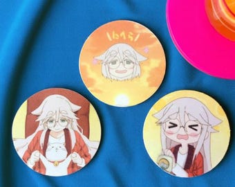 MONO YURU CAMP anime coaster set – Haruno Akiyama 3pc Fabric Round Coasters – Cozy Cottagecore Desk Art Gift Set