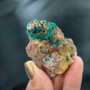 Dioptase Deep Green Mimetite Yellow Crystals Matrix Cluster Rocks and Minerals Mineral Specimen Healing Crystals N’tola Mindouli Congo A-E6