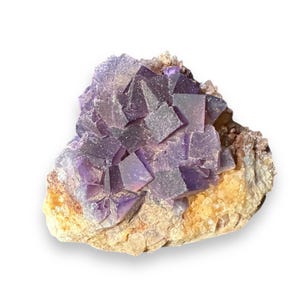 Purple Fluorite Cubes Deep Golden Quartz Matrix Photosensitive Blanchard Bingham NM American Crystal Cluster Rocks Mineral Specimen USA