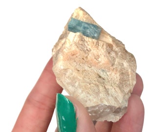 Aquamarine Blue Beryl Peach Feldspar Mini Crystals Raw Cluster Matrix Rocks and Minerals Mineral Specimen Minas Gerais Brazil