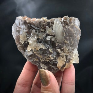 Fluorit Lila Grau Braun Calcit Kristalle auf Matrix Cluster Gesteine und Mineralien Specimen Loralai Pakistan FLUO12