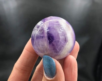 Chevron Amethyst Orb Free Stand Mini Sphere Purple White Polished Shaped Crystal Rocks and Mineral Mineral Specimen Healing Crystals