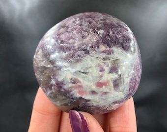 Lepidolite Purple Mica Pink Tourmaline Sparkle Soft Purple Polished Palm Stone Gallet Worry Crystals Rocks and Minerals Mineral Specimen