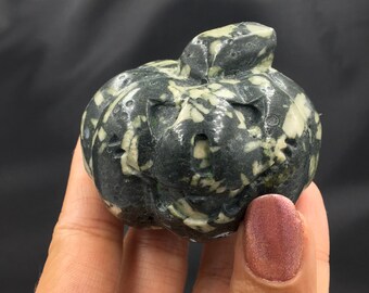 Jack-o-Lantern Pumpkin Chinese Writing Stone B&W Polished Crystal Rocks and Minerals Mineral Specimen Spooky Halloween Gifts