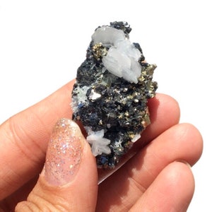 Galena Pyrite Sphalerite Calcite Blades Metallic Mineral Specimen Crystal Cluster Rocks and Minerals Madan Ore Field Bulgaria MINI33