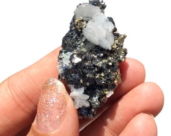 Galena Pyrite Sphalerite Calcite Blades Metallic Mineral Specimen Crystal Cluster Rocks and Minerals Madan Ore Field Bulgaria MINI33