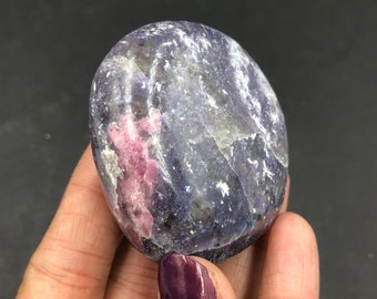 Lepidolite Purple Mica Pink Tourmaline Sparkle Soft Purple Polished Palm Stone Gallet Worry Crystals Rocks and Minerals Mineral Specimen