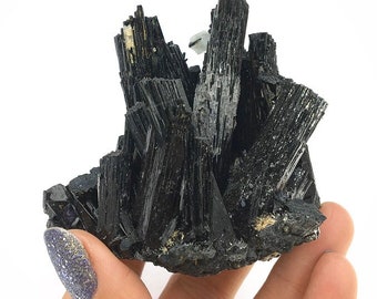 Schorl Black Tourmaline Purple Fluorite Blue Beryl Top Shelf Cabinet Crystal Cluster Rocks and Minerals Mineral Specimen Namibia Spooky