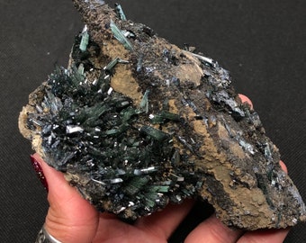 Vivianite *Special Care* Deepest Green Indigo Rare Metallic Delicate Crystals Mineral Specimen Rocks and Minerals Bolivia