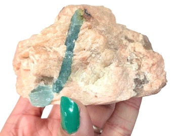 Aquamarine Blue Beryl Peach Feldspar Crystals Raw Cluster Rocks and Minerals Mineral Specimen Minas Gerais Brazil