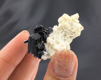 Black Tourmaline Schorl Crystal Cluster Feldspar B&W Unpolished Rocks and Minerals Mineral Specimen Jewelry Supply Erongo Namibia