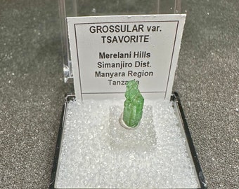 Tsavorite Garnet Grossular Green Rare Elongated Crystal Rocks and Minerals Thumbnail Miniature Mineral Specimen Tanzania