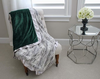 ADULT MINKY BLANKET Corporate Gift Travel Toffee Cheetah Minky with Blossom Hide Minky Back and Champagne Satin Trim