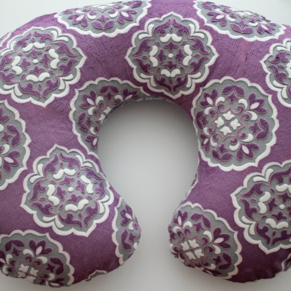 Nursing Pillow Cover Purple Gray Embossed Vine Nursing Pillow Cover, Zipper Closure, Baby Girl, Baby Shower, Feeding, U Pillow Insert Cover