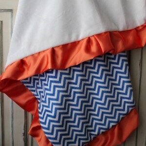 Royal Blue and White Mini Chevron with White Minky Back Blanket, Lovie, Blue Satin Trim, Girls, Boys, Florida Gators Nursery, Crib Bedding image 2