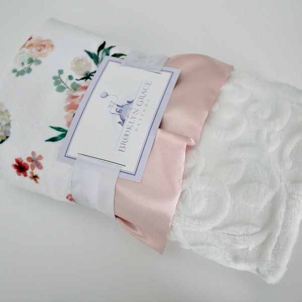 Custom Baby Blanket Spring Floral Print Datin Baby Blanket New Baby Shower Gift Embossed Vine Minky Back Baby Blanket Bedding Girl Nursery
