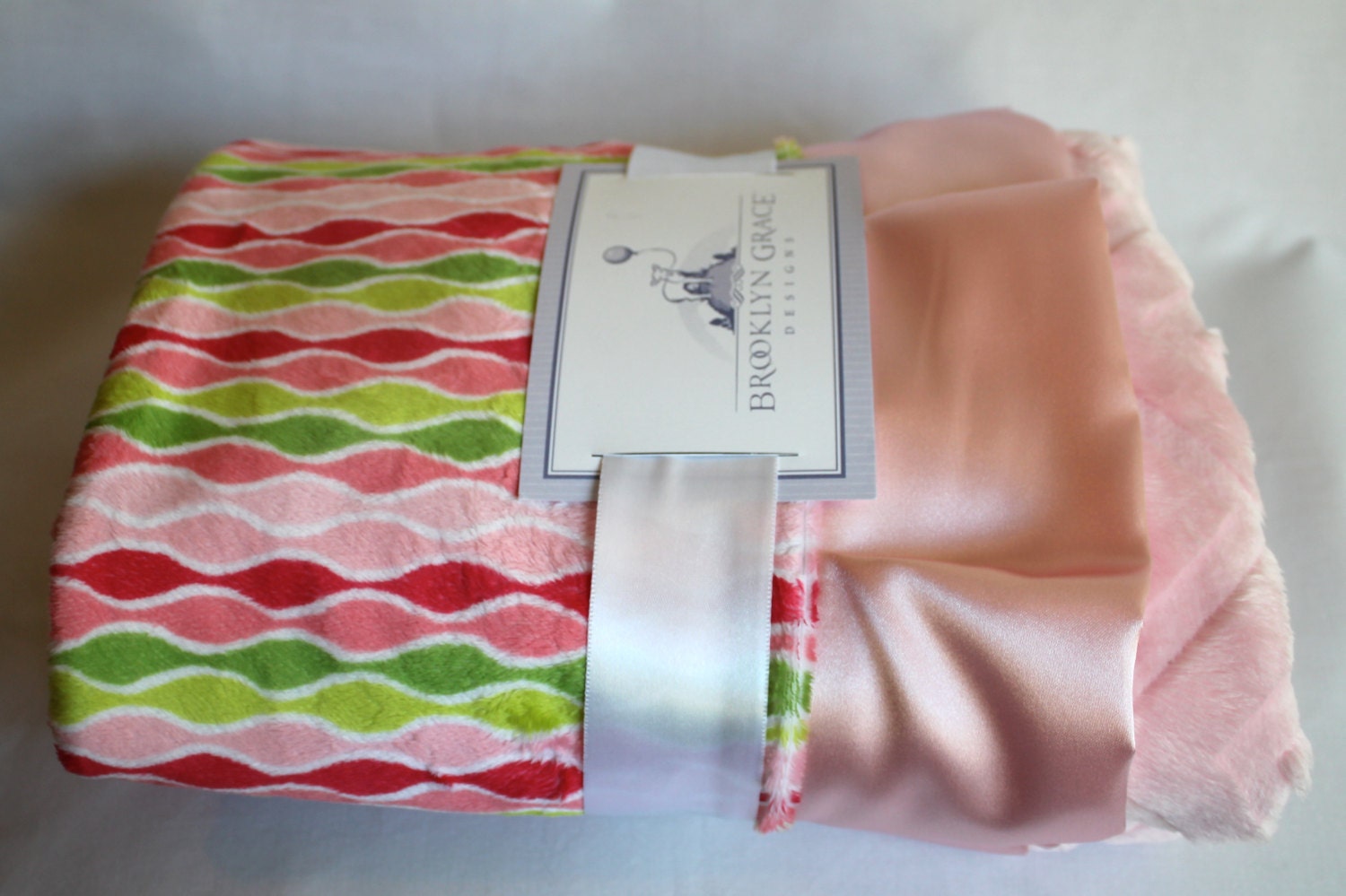 Minky Cuddle Izzy Stripe Melon Baby Blanket with Solid Pink | Etsy