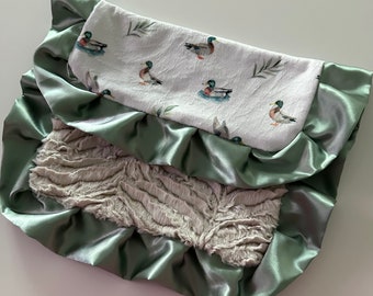 Duck Lovie Blanket: Minky, Satin Ruffle Trim, Baby Boy Blanket