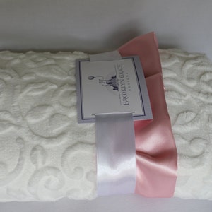 White Embossed Vine Baby Blanket with Navy Blue Satin Trim Baby Boy or Girl, Nautical, Crib Bedding, Infant and Toddler image 3