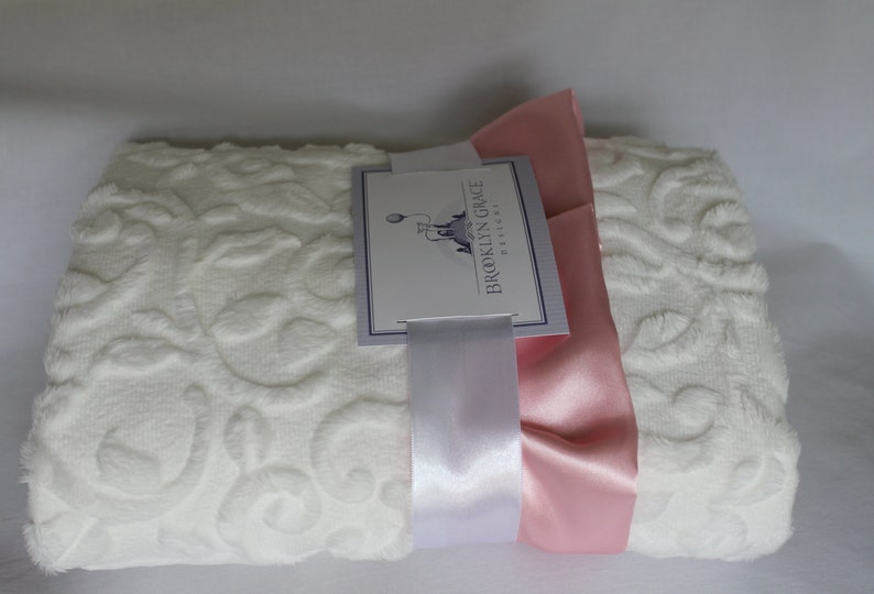 Minky Vine Embossed Baby Blanket in White with Purple Satin Etsy