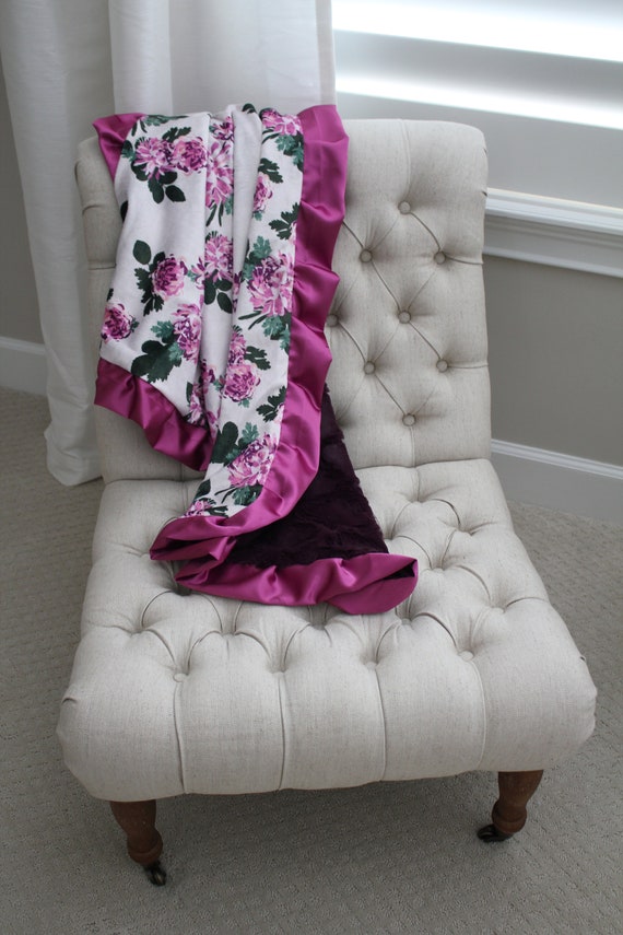Floral BABY BLANKET Chrysanthemum Floral Pink Purple Magenta Plum - Main Image