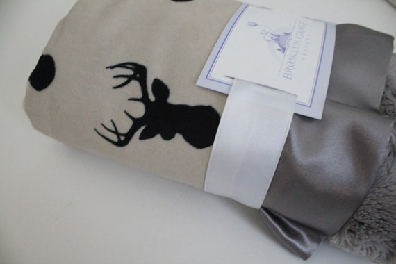 BABY BLANKET Buck Deer in Tan and Black With Stone Hide Minky Back and Dark Gray Satin Trim Baby Boy Crib Bedding Woodland Nursery Etsy Canada