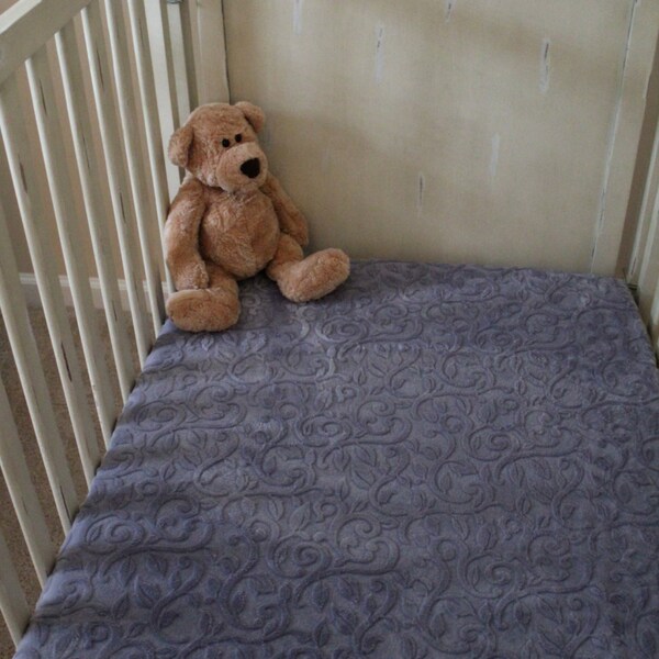 CRIB SHEET Minky Crib Sheet Gray Embossed Vine Baby Toddler Crib Bedding Custom Crib Bedding Soft Cozy Bedding Nursery Infant Mattress
