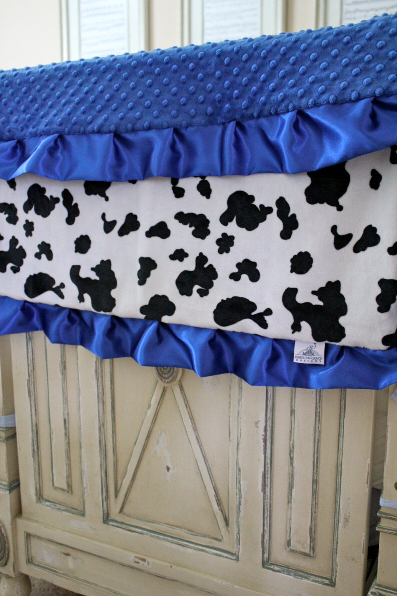 BABY BLANKET Cow Print With Royal Blue Minky Dot and Etsy