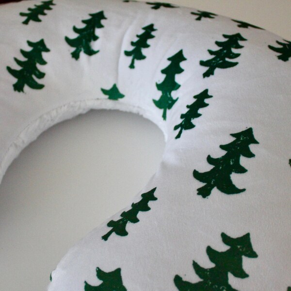 Christmas Evergreen Trees with White Lattice Minky Boppy Pillow Cover, Zipper Closure, Baby Boy or Girl, Baby Shower, Feeding, Nursing