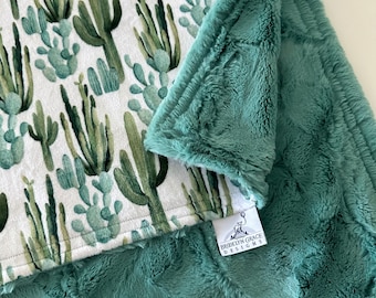Soft BABY BLANKET Plush Minky Cactus Minky Print Blanket Spearmint Green Hide Minky Baby Bedding Neutral Boy Girl Nursery Stroller Blanket