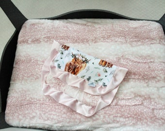 Rosewater Pink Fawn Pack n Play, Portable Crib Minky Crib Sheet, Baby, Toddler, Crib Bedding - Deer, Fawn Minky, White