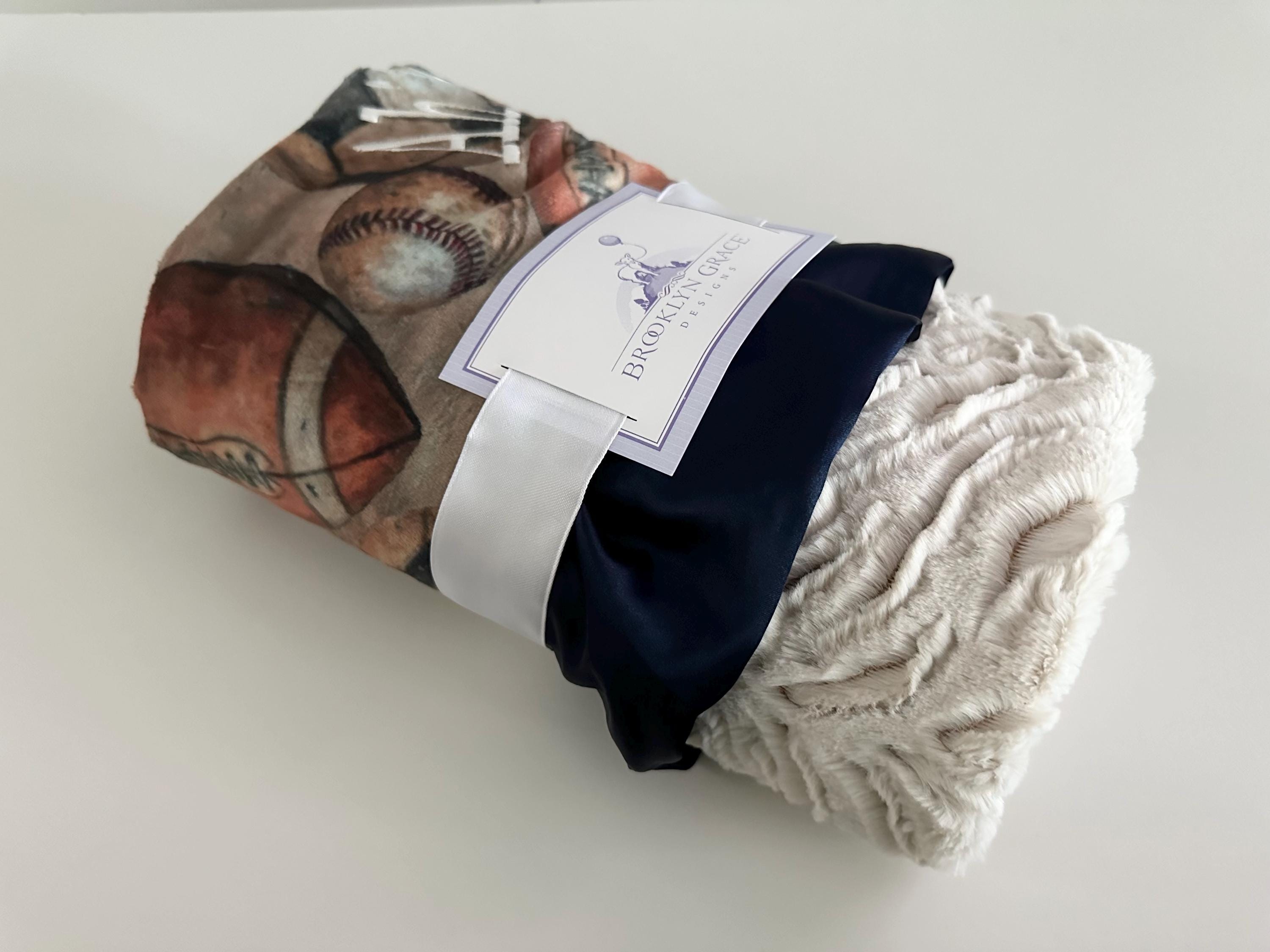 Baby Boy Sports Blanket Football Baseball Soccer Basketball Minky Camel Beige Frosted Zebra Minky Navy Satin Trim Baby Blanket Toddler Bed Etsy Canada