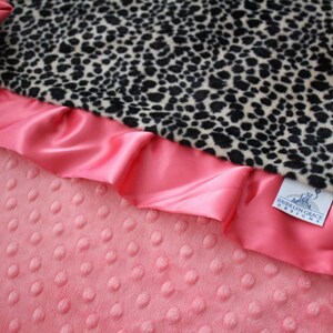 BABY BLANKET: Animal Print, Leopard Cheetah Print with Coral Minky Dot Crib Bedding, Throw, Nursery, Baby Shower, Stroller Blanket image 3