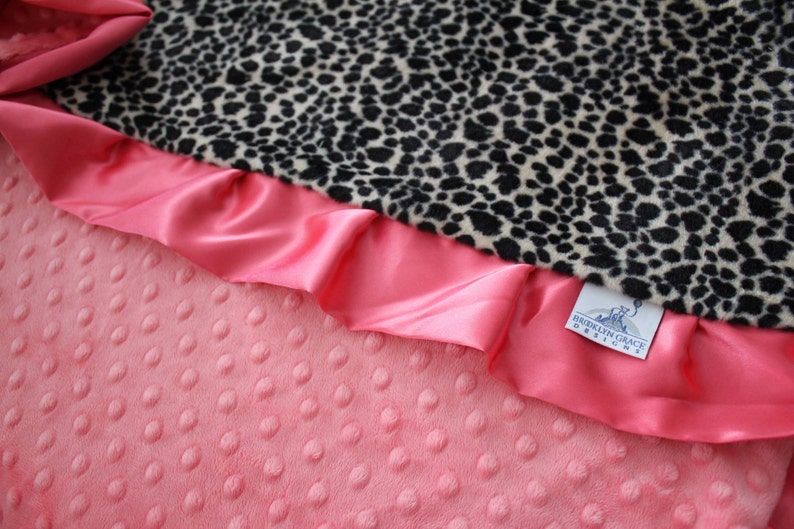 BABY BLANKET: Animal Print, Leopard Cheetah Print with Coral Minky Dot Crib Bedding, Throw, Nursery, Baby Shower, Stroller Blanket image 3