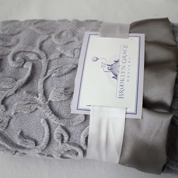 BABY BLANKET: Plata Gray Embossed Vine Minky Blanket -  Baby Minky Blanket - Infants and Toddlers - Kids, Crib Bedding, Nursery