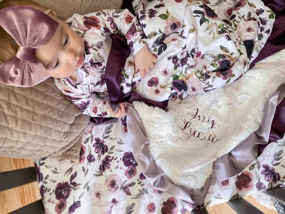 Purple Plum Floral Baby Blanket New Baby Girl Gift for Her Baby Shower Keepsake Soft Minky Plush Rosewater Plum Satin Blanket Girl Crib Etsy Canada