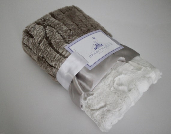 Dune Minky With Natural Hide Minky Back and Silver Satin Trim Baby