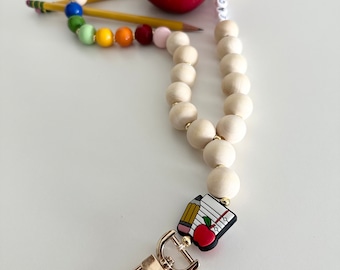 Teacher Appreciation Gift Lanyard Ready to Ship Unique Teacher Gift Rainbow Gift Wooden Bead Lanyard ID Badge Holder