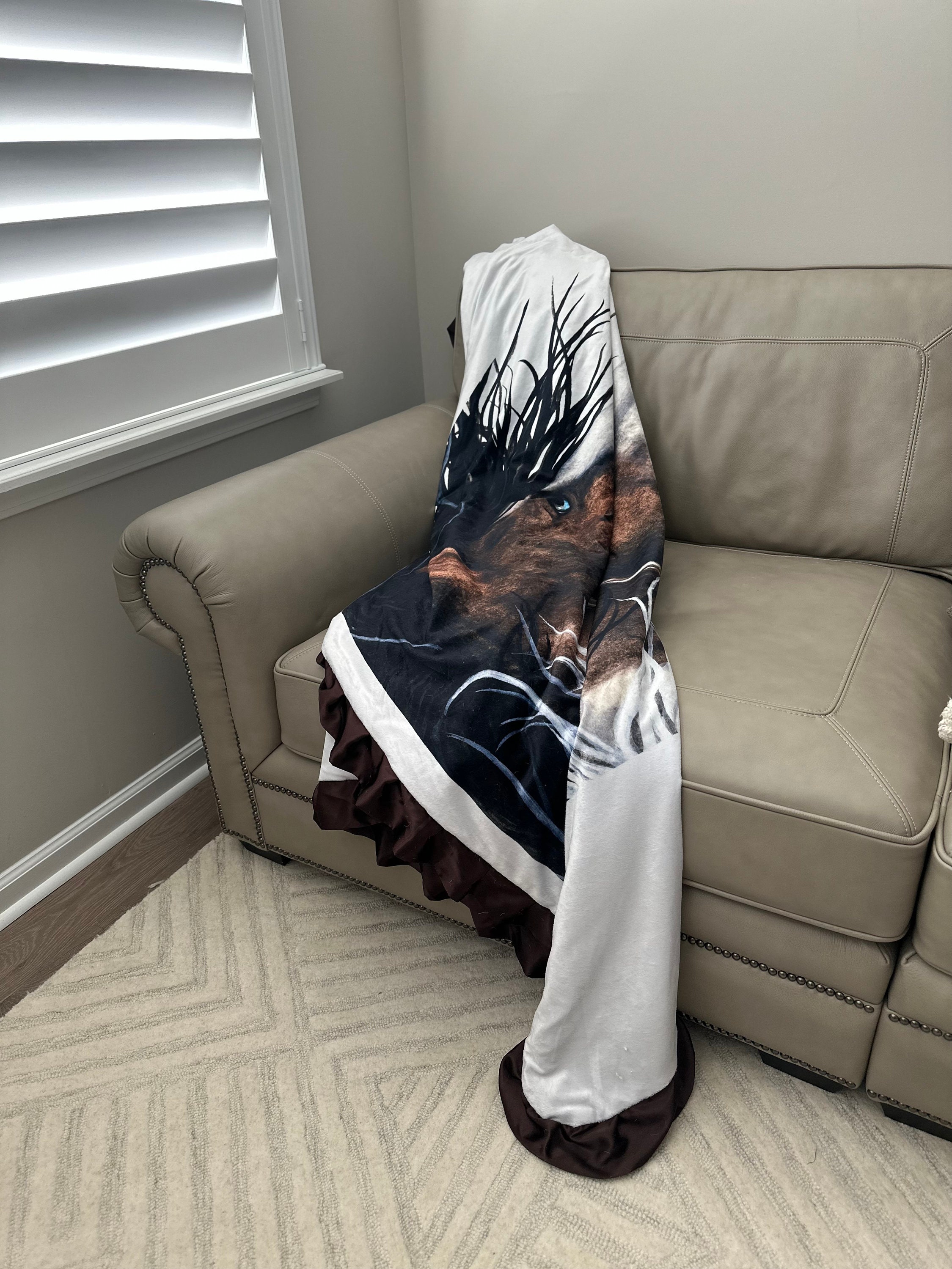 Horse Equestrian Throw Blanket Plush Soft Adult Blanket Horse Stallion Minky Espresso Mink Minky Chocolate Satin Trim Couch Farmhouse Gift Etsy Canada
