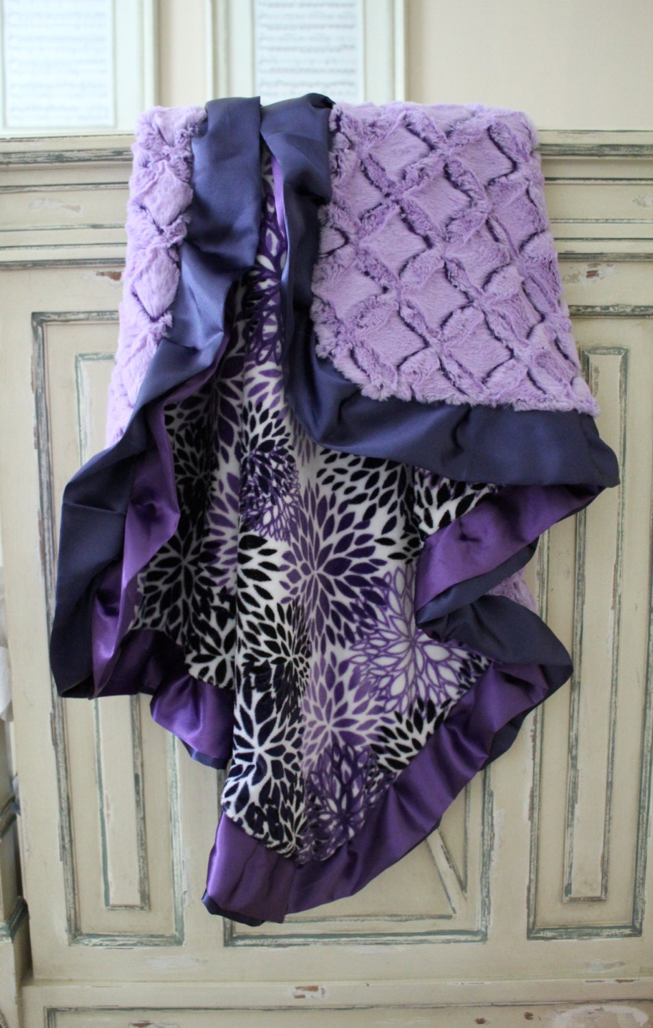 BABY MINKY BLANKET Floral Blooms Mockingbird Minky Cuddle Indigo