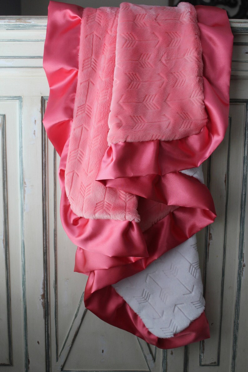 Baby Tribe Nursery Crib Bedding Aztec Tee Pee Coral and White Embossed Arrow with Coral Satin Trim Tribal