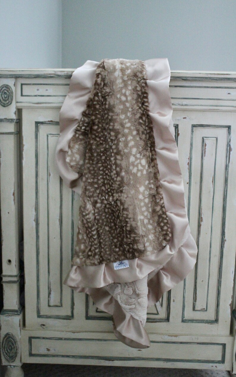 Fawn deer baby blanket champagne hide gender neutral baby gift newborn keepsake photo prop plush minky baby blanket