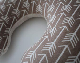 Taupe and White Arrow Minky with Embossed Arrow in Beige Nursing Pillow Cover, Zipper Closure, Baby Shower, Feeding, Aztec, Tee Pee