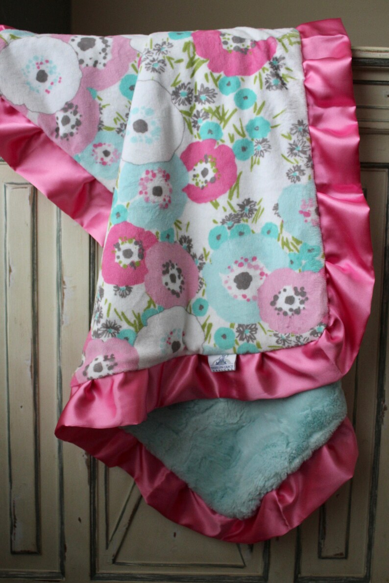Blossom Cuddle® Hot Pink Floral Minky Blanket Crib Bedding Etsy