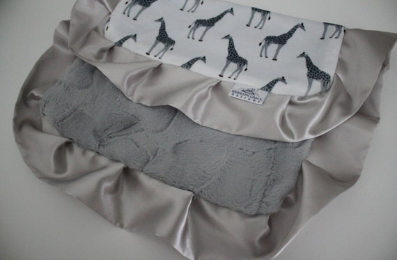 Little Giraffe Chenille Baby Blanky - Silver Soft Security Blanket 14x14 Inches - View #3