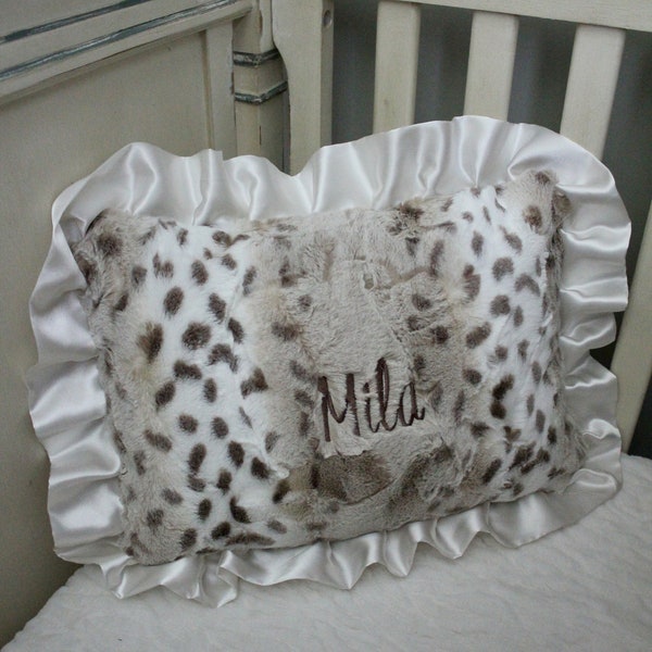 Travel Pillow - Toddler Pillow, 12" x 16" Decorative Pillow, Arctic Lynx, Ivory Dimple Dot, Ivory Satin Pillow Insert, Crib Bedding, Nursery