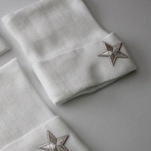 Newborn Hat Baby Hospital Keepsake Hat A Star is Born White Cotton Beanie Hospital Hat Baby Girl Boy Baby Photoshoot Blue or Silver Star image 2